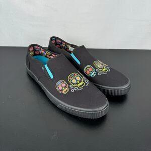 Toms Baja Dia de los Muertos Slip On Black Canvas Sneaker Men's Size 10.5